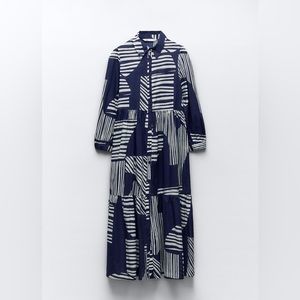 Zara blue and white printed shirt dress Women’s L
